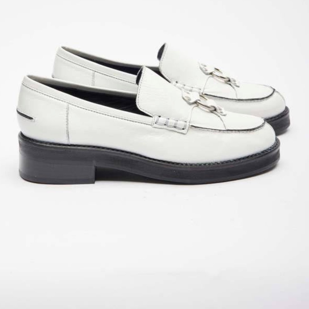 Rachel Comey Fidelio loafers, white patent leather, 6.5
